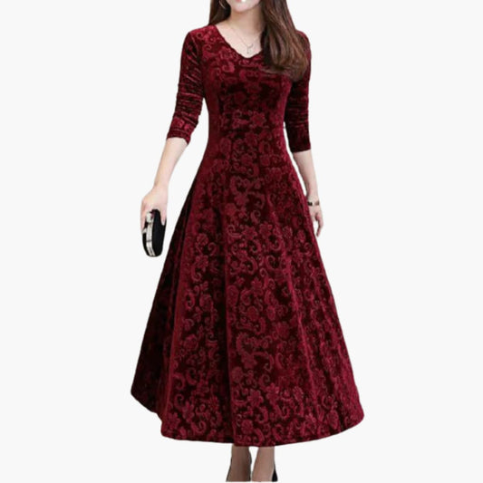 CD | Rochie maxi pentru femei în linie A cu structură și mâneci florale