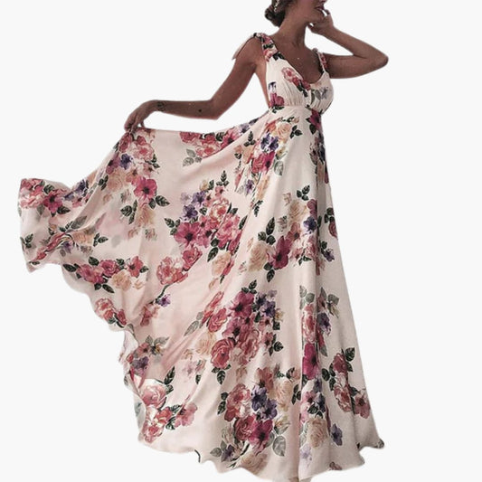 CD | Doamnelor fără mâneci florale rochie maxi cu spatele deschis