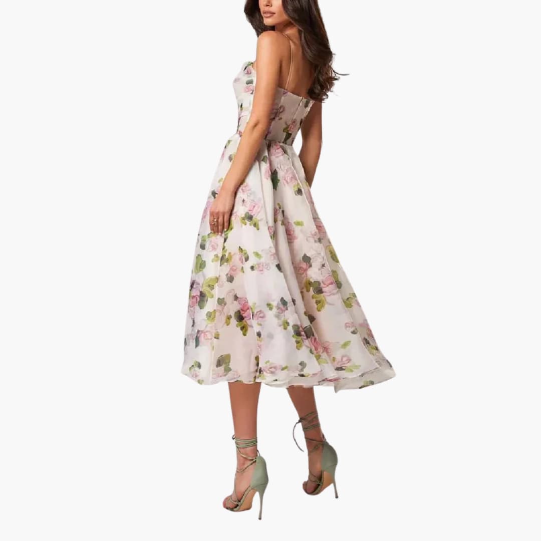 CD | Rochie midi A-line pentru femei cu imprimeu floral și bretele spaghetti