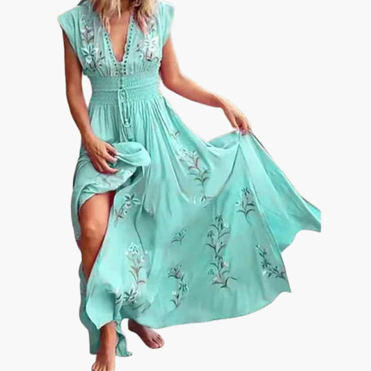 CD | Rochie maxi de vară fără mâneci pentru femei cu broderie florală