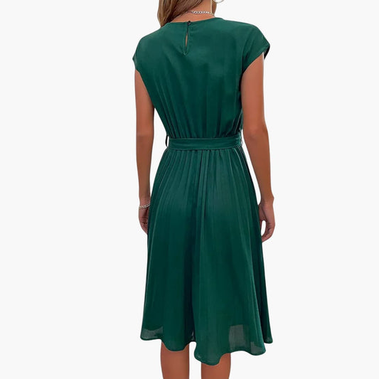 CD | Rochie midi casual pentru femei cu fustă plisată și curea cu cravată