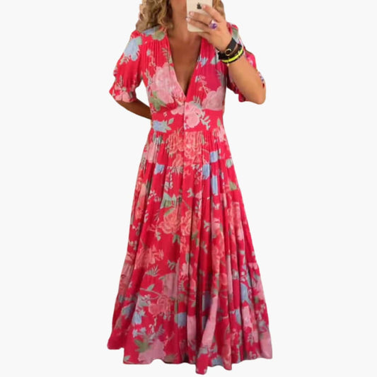 CD | Rochie maxi pentru femei cu mâneci scurte și fustă plisată