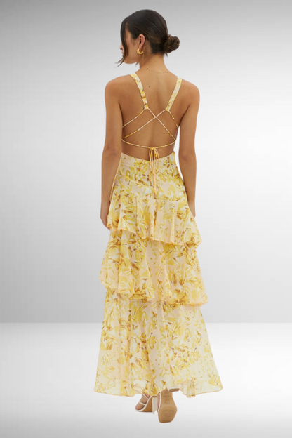 CD | Rochie maxi pentru femei - Top slim-fit - Fustă împletită - Decolteu adânc în V - Material luxos
