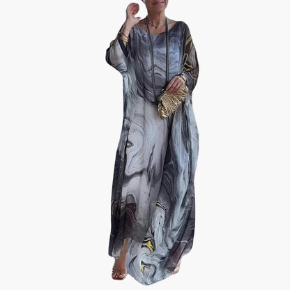 CD | Rochie maxi pentru femei din șifon de mătase cu mâneci batwing și suprapunere