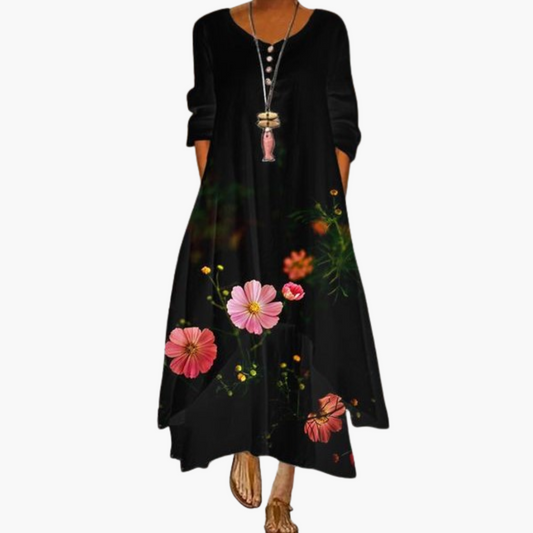 CD | Rochie maxi de vară pentru femei cu mâneci lungi și imprimeu floral