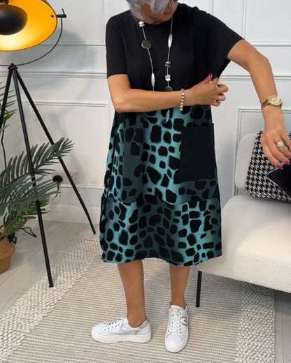 CD | Rochie midi elegantă cu mânecă scurtă și imprimeu leopard
