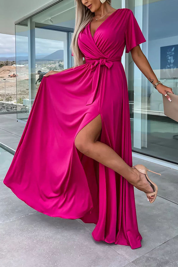 CD | Call Me Confident Glitter Fabric Belted Slit Maxi Dress