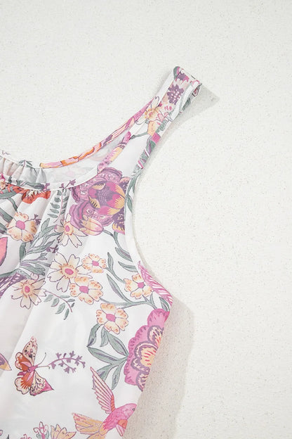 CD | Multicolor Floral Tie Neck Rochie mini fără mâneci
