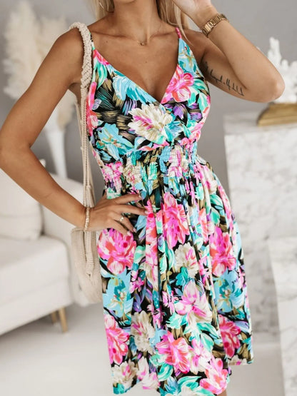 CD | Tropical Print Spaghetti Strap Mini Rochie