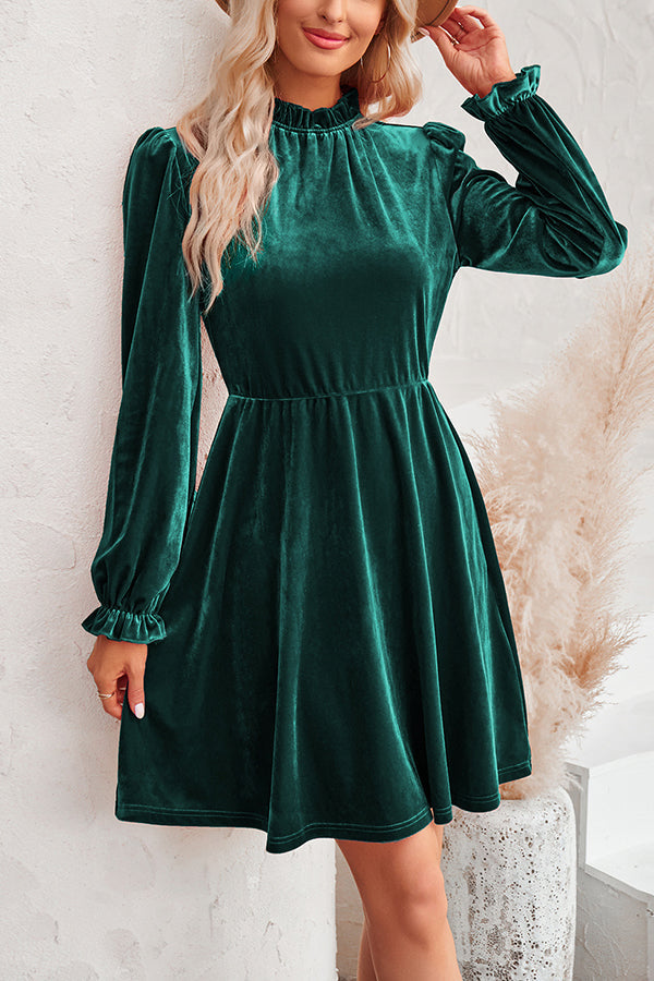 CD | Rochie mini din catifea cu mâneci lungi și guler înalt