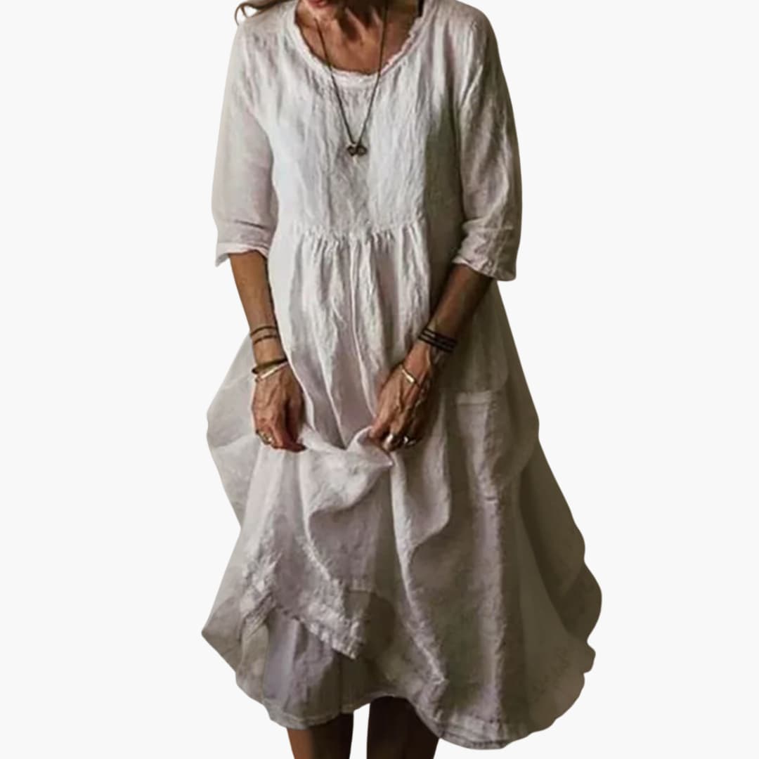 CD | Rochie midi de vară pentru femei cu mâneci 3/4 și pliuri