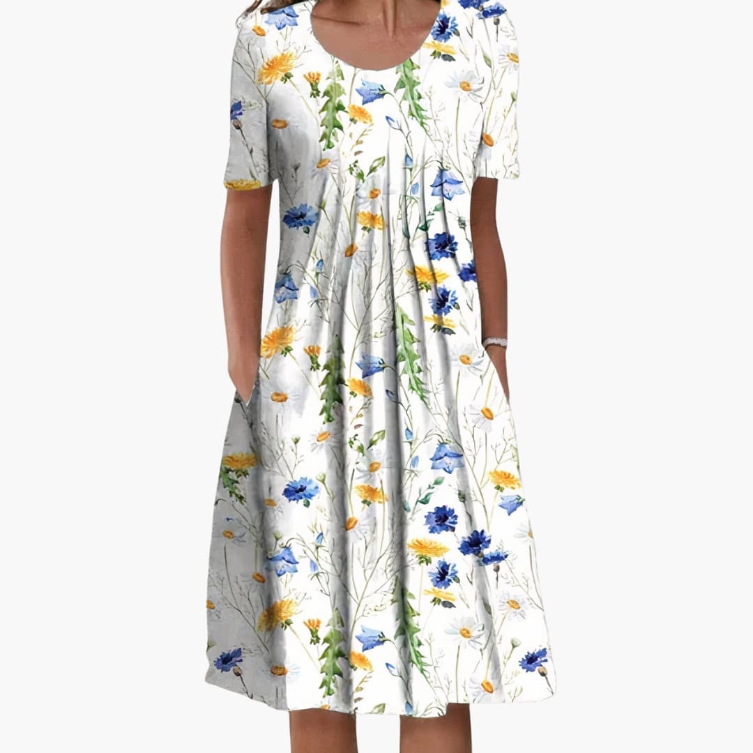 CD | Rochie midi de vară pentru femei cu imprimeu floral și mâneci scurte