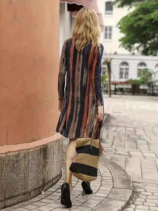 CD | Full Size Rochie mini cu mânecă lungă cu dungi contrastante