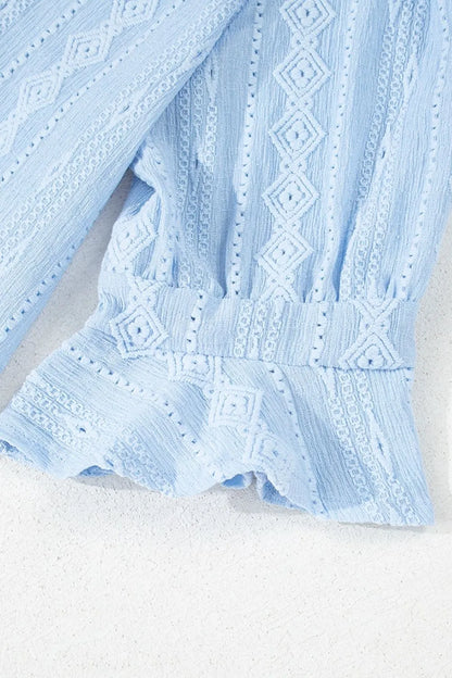 CD | Jacquard textură Mini rochie evazată cu mâneci scurte și decolteu crestat