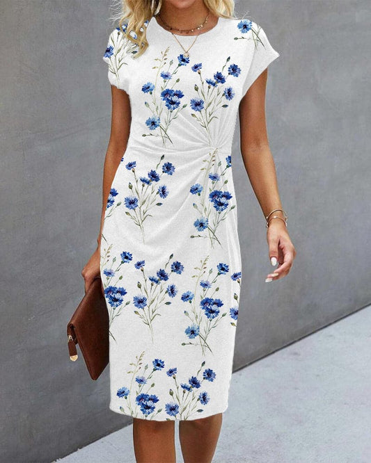 CD | Rochie midi pentru femei - Siluetă semi-ajustată - Mâneci scurte - Amestec respirabil - Imprimeu floral