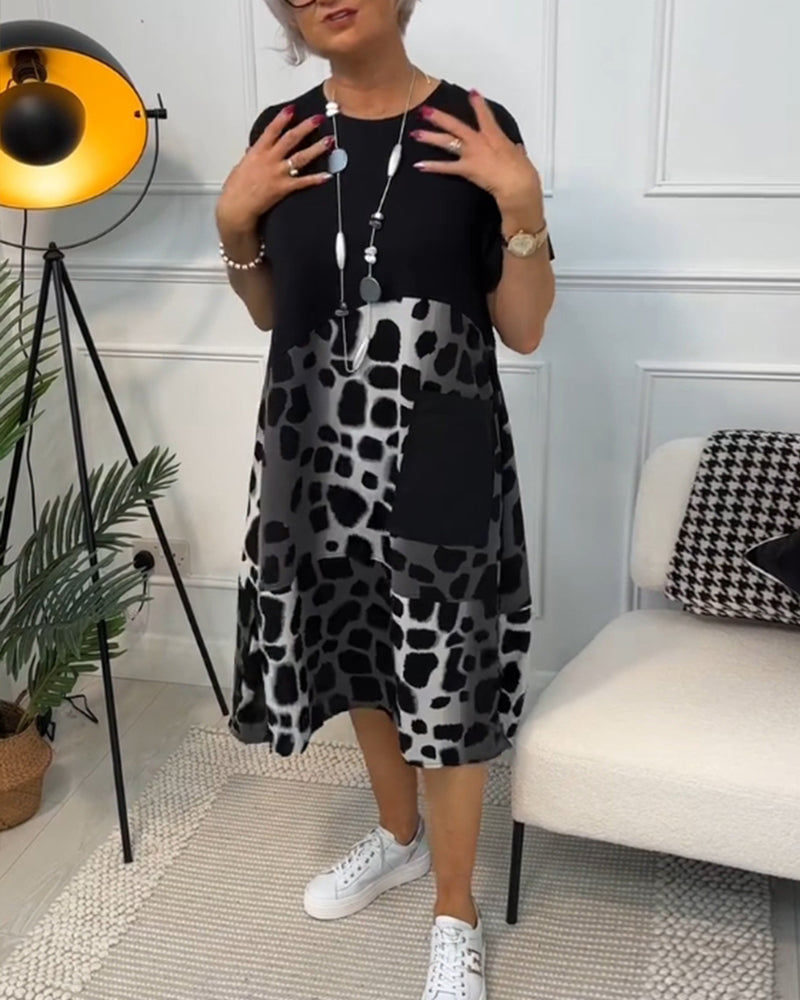 CD | Rochie midi elegantă cu mânecă scurtă și imprimeu leopard