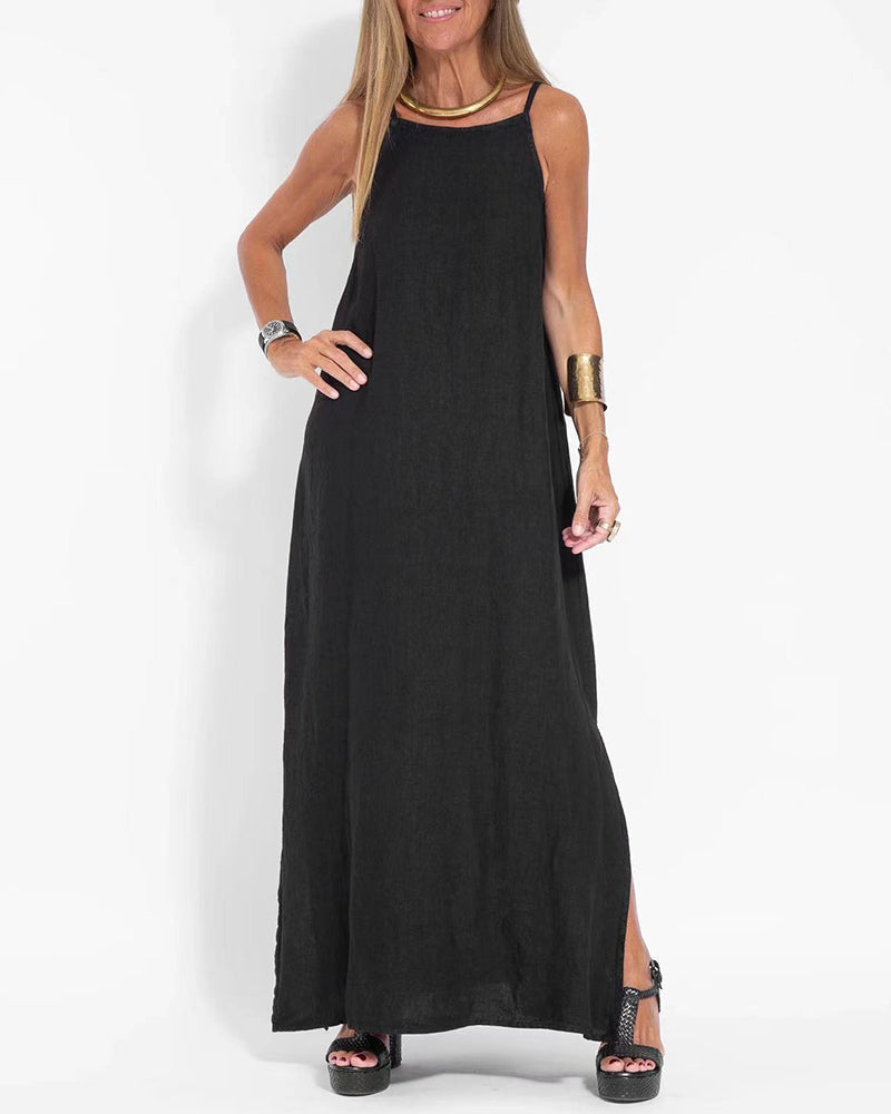 CD | Casual rochie fără mâneci spaghete cu fantă laterală rochie maxi
