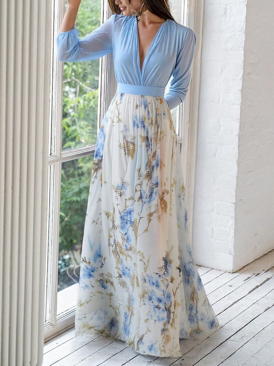 CD | Rochie maxi uimitoare cu model floral și decolteu în V