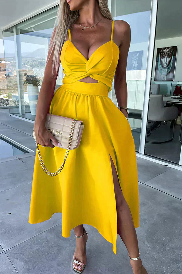 CD | Rochie midi elegantă cu tăietură și decolteu