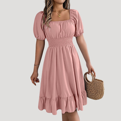 CD | Rochie midi cu mâneci bufante cu talie smocked
