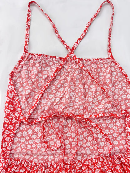 CD | Floral Print Spaghetti Strap Vara Mini Rochie