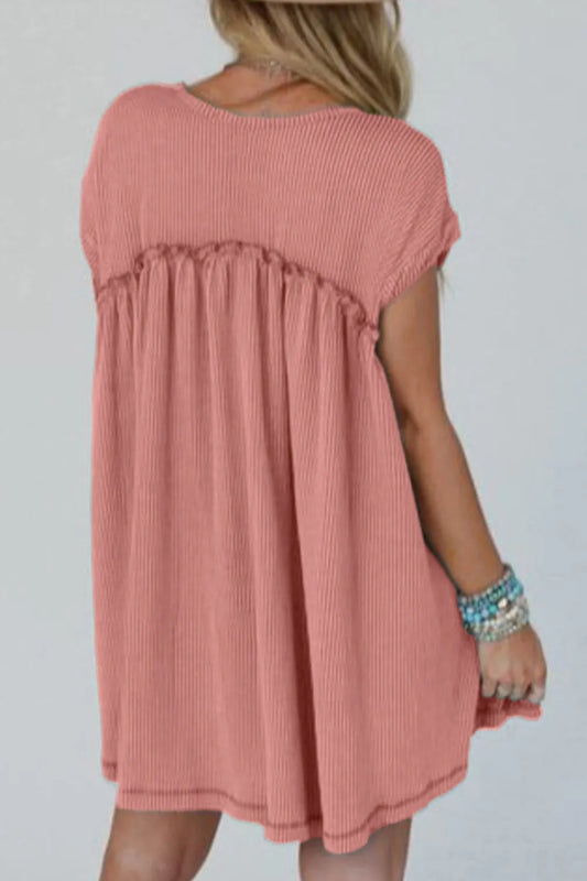CD | Corded Knit Texturat patch-uri buzunar Frilled Swing rochie mini cu buzunare