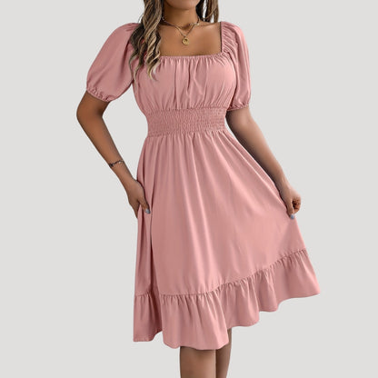 CD | Rochie midi cu mâneci bufante cu talie smocked