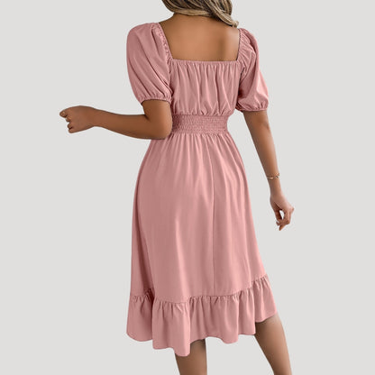 CD | Rochie midi cu mâneci bufante cu talie smocked