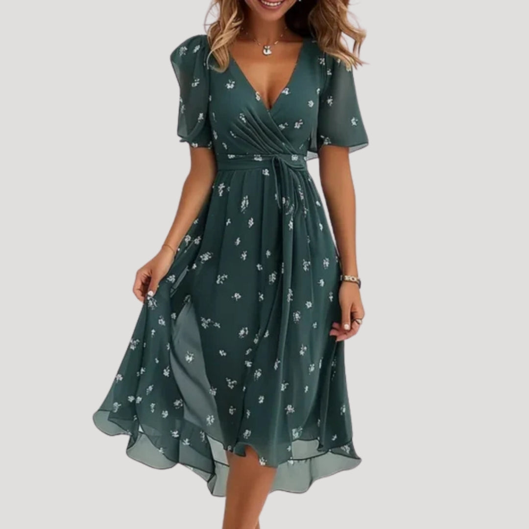 CD | Rochie midi pentru femei cu mâneci fluturate florale
