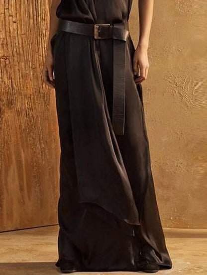 CD | Negru Elegant Unicolor decolteu înalt fără mâneci vrac Maxi Tank rochie