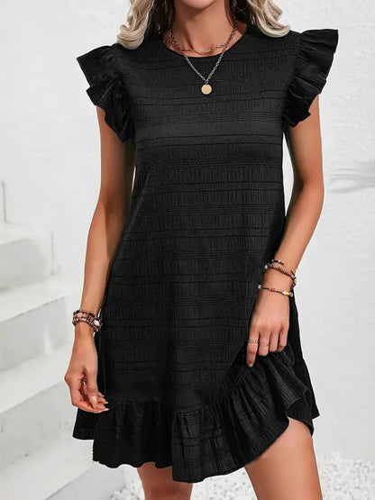 CD | Plus Dimensiune Ruffle Hen Cap Sleeve Mini Rochie