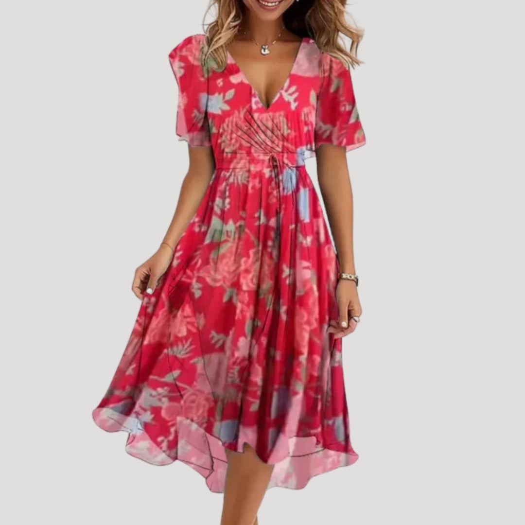 CD | Rochie midi pentru femei cu mâneci fluturate florale