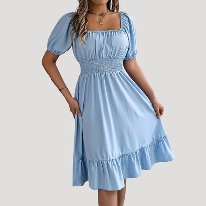 CD | Rochie midi cu mâneci bufante cu talie smocked