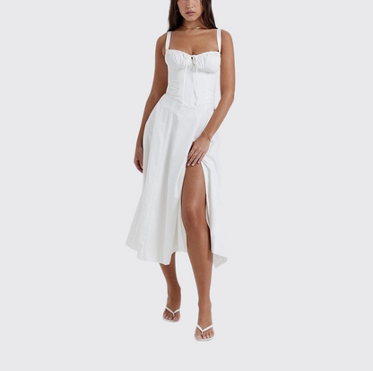 CD | Rochie midi pentru femei - fără mâneci - cu cravată în față - imprimeu floral - ușor, cu croială evazată