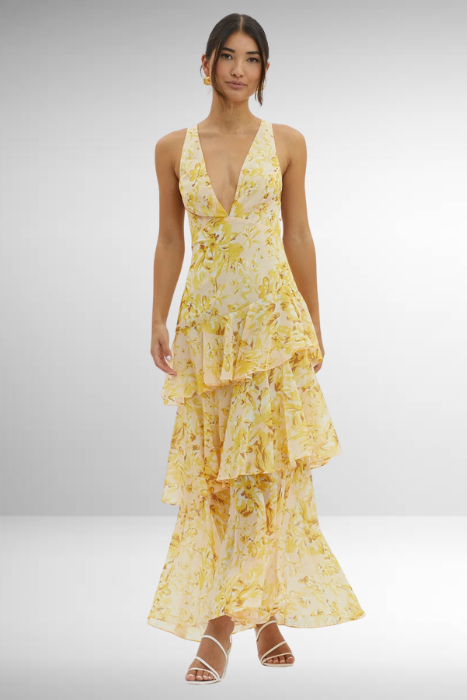 CD | Rochie maxi pentru femei - Top slim-fit - Fustă împletită - Decolteu adânc în V - Material luxos