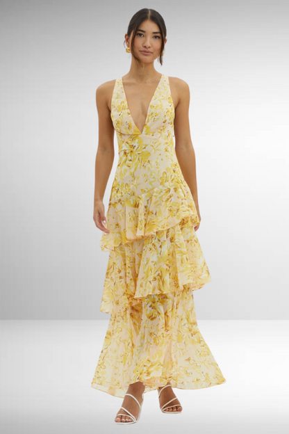 CD | Rochie maxi pentru femei - Top slim-fit - Fustă împletită - Decolteu adânc în V - Material luxos