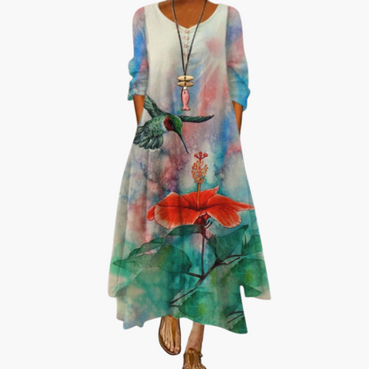 CD | Rochie maxi de vară pentru femei cu mâneci lungi și imprimeu floral