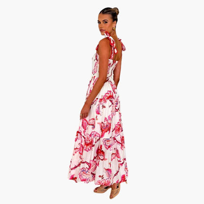 CD | Rochie maxi din sifon pentru femei cu corset adunat și fustă cu cravată