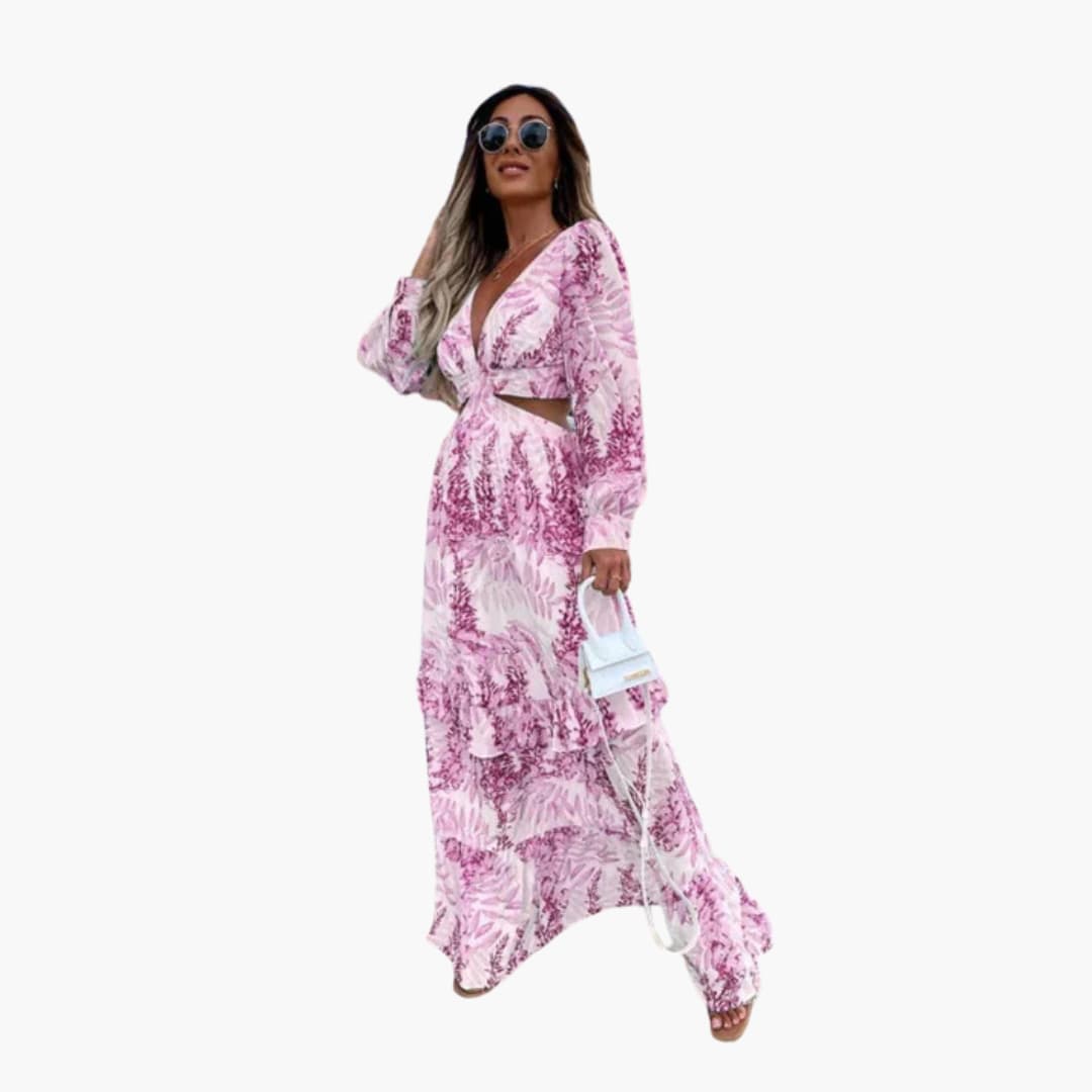CD | Rochie lungă cu flori pentru femei, cu decolteu și croială personalizată
