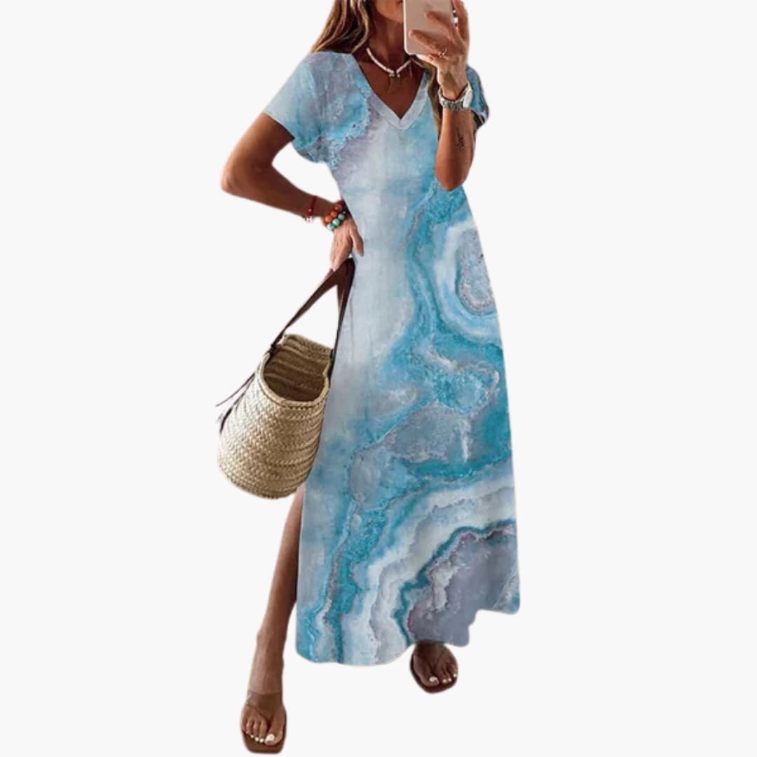 CD | Rochie maxi florală pentru femei cu decolteu în V și crăpătură laterală