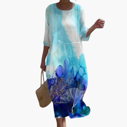 CD | Rochie midi floral pentru femei cu mâneci 3/4 pentru vară