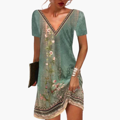 CD | Rochie mini pentru femei din viscoză cu decolteu în V și imprimeu floral