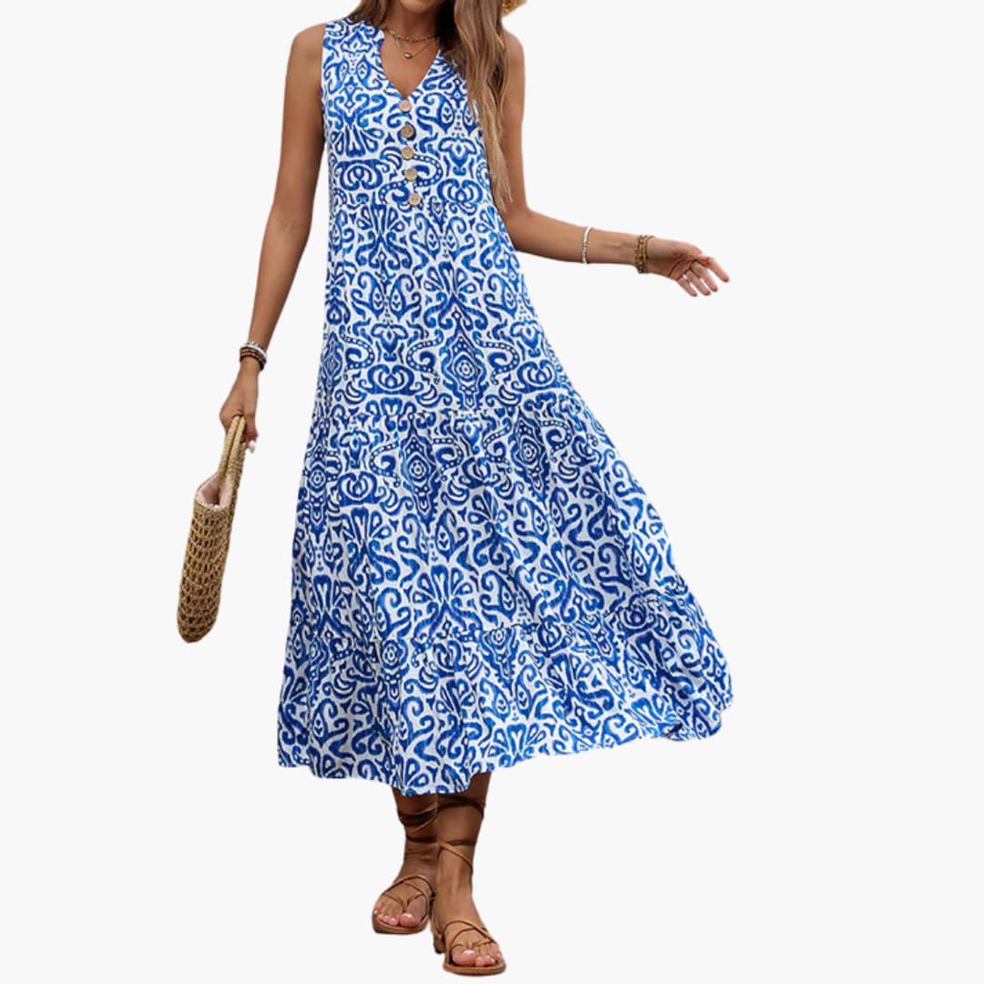 CD | Rochie midi de vară fără mâneci pentru femei cu imprimeu floral