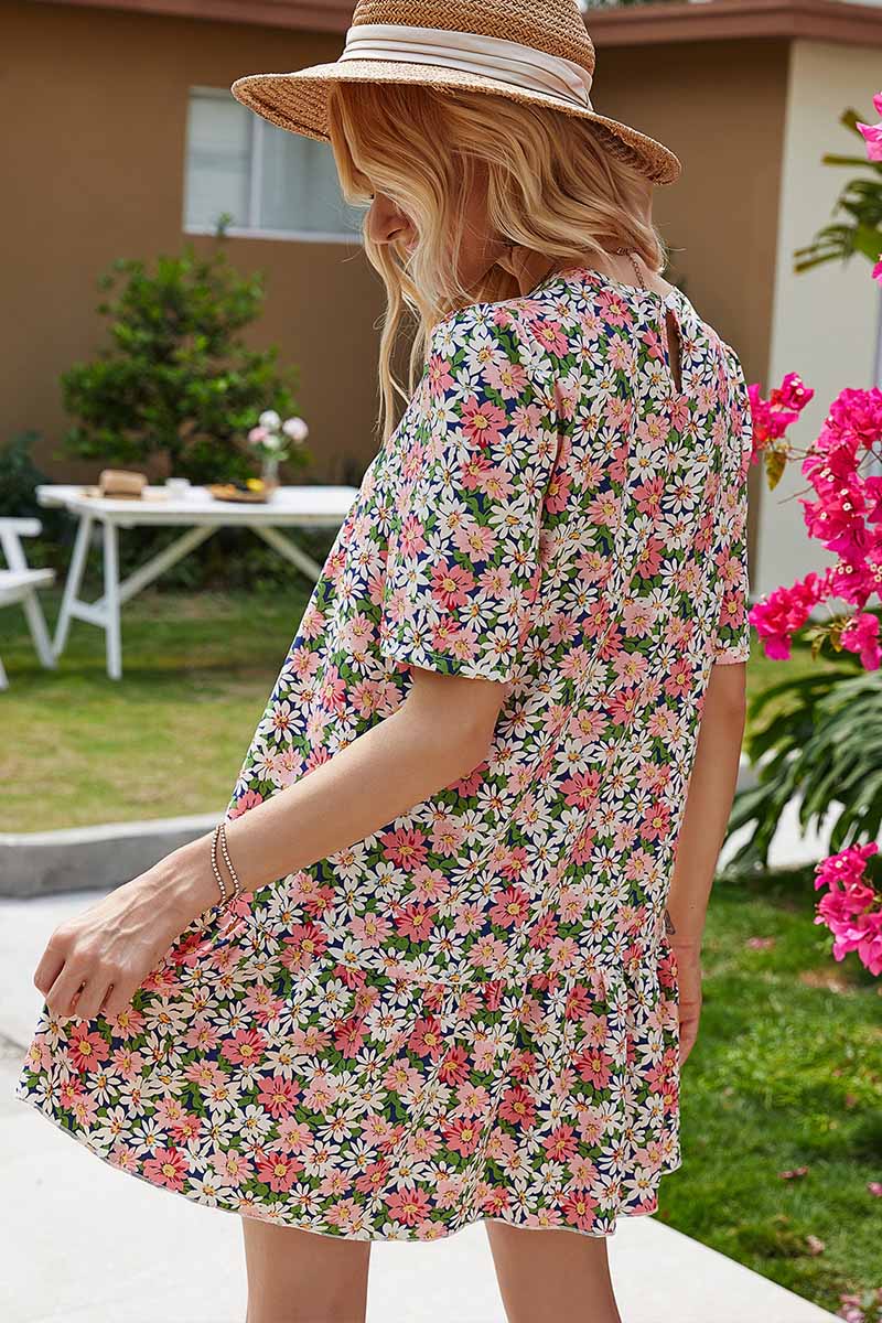 CD | Omyke Rochie mini cu decolteu rotund și volane florale