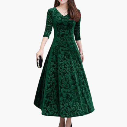 CD | Rochie maxi pentru femei în linie A cu structură și mâneci florale
