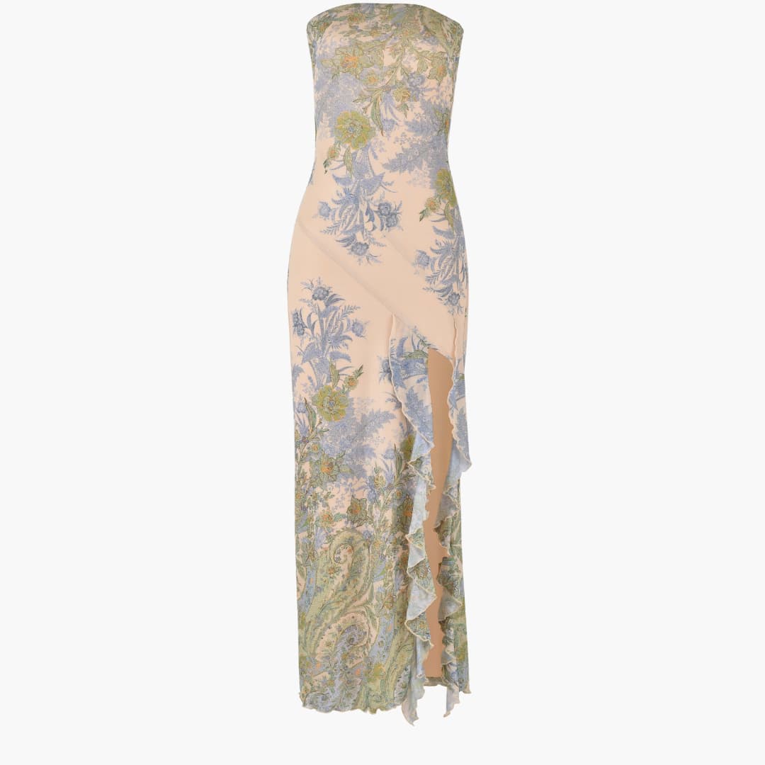 CD | Rochie maxi fără bretele, cu model floral și crăpătură înaltă la tiv