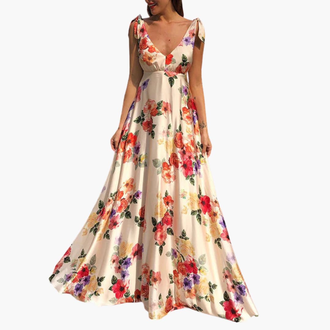 CD | Doamnelor fără mâneci florale rochie maxi cu spatele deschis