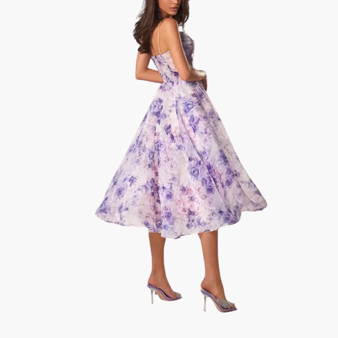 CD | Rochie midi A-line pentru femei cu imprimeu floral și bretele spaghetti