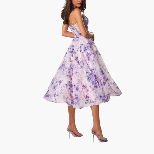 CD | Rochie midi A-line pentru femei cu imprimeu floral și bretele spaghetti