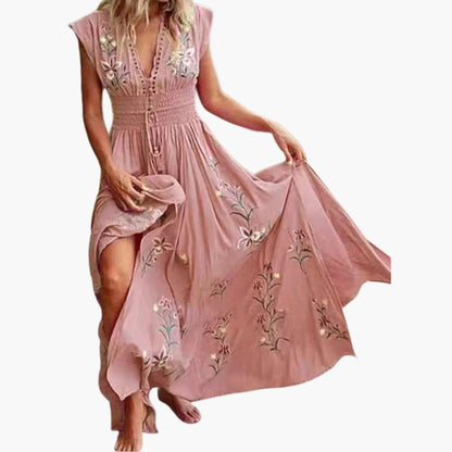 CD | Rochie maxi de vară fără mâneci pentru femei cu broderie florală